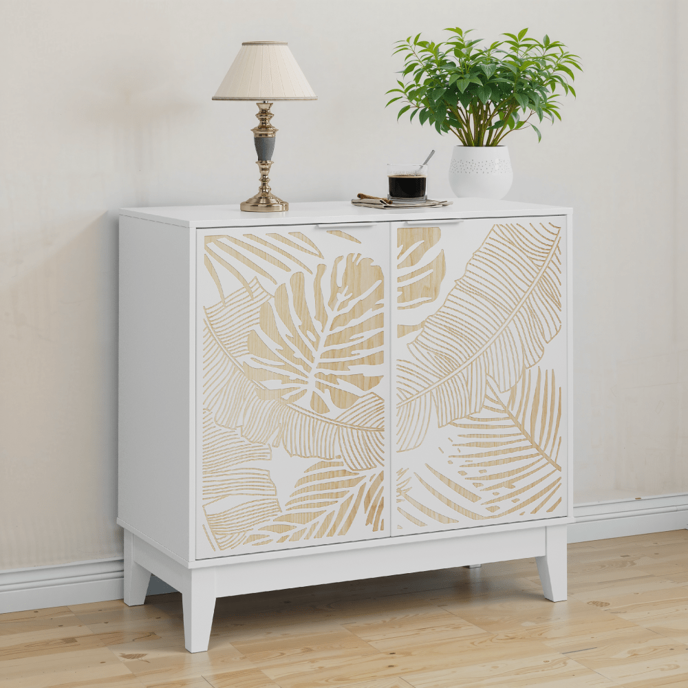 Modernes Sideboard mit Blattschnitzerei – Großzügiger Stauraum, MDF, multifunktional für Wohnzimmer, Küche & Flur