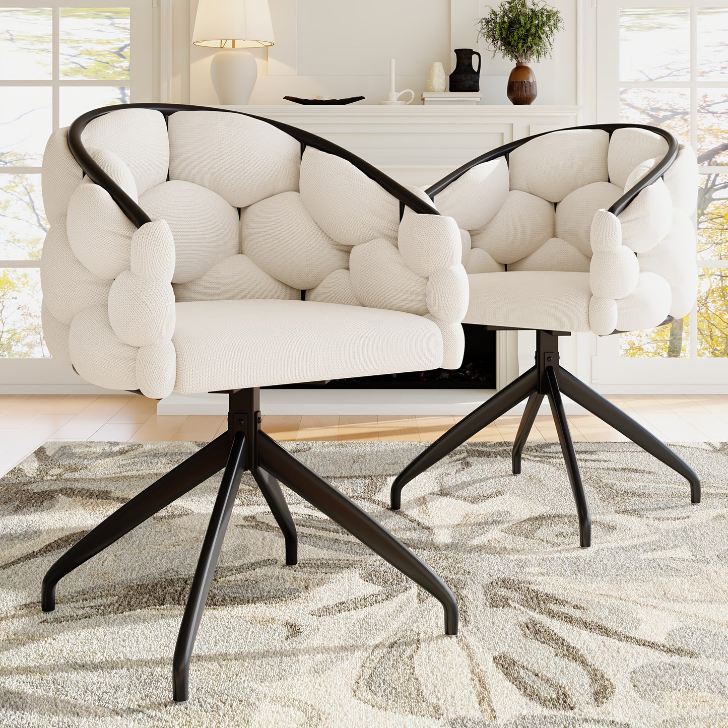 Luxuriöser Samtstuhl (Set aus 2), Drehstuhl, 360° Drehung, Wohnzimmerstuhl, Esszimmerstuhl, Make-up-Stuhl, moderner stilvoller Stuhl, Esszimmerstuhl mit Rückenlehne, ergonomischer Stuhl, Blasenstuhl, Beige, Möbel für Zuhause, ergonomisches Sitzen, zeitge
