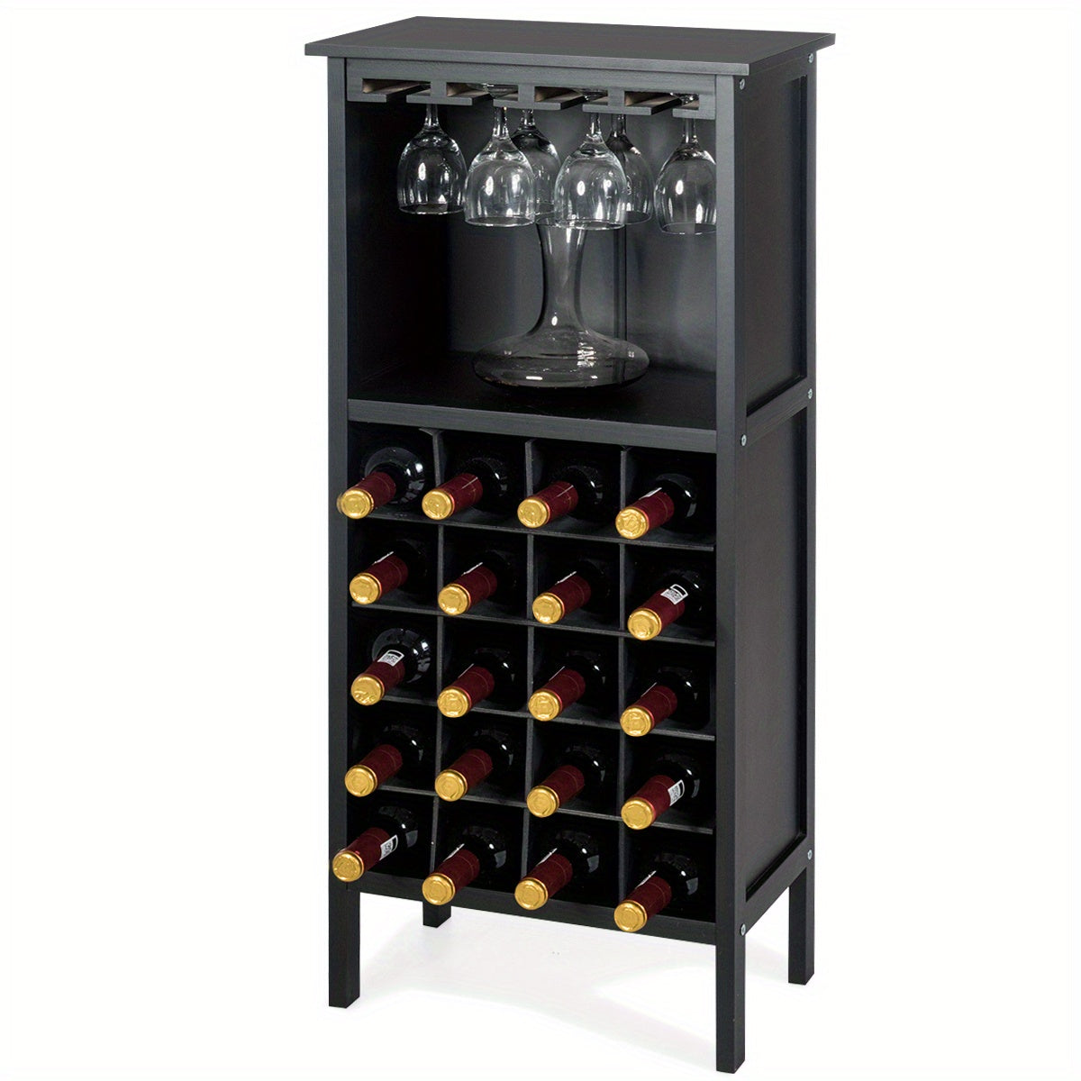 Weinregal Holz für 20 Flaschen Weinschrank mit Glasaufhänger 42 x 24,5 x 96 cm