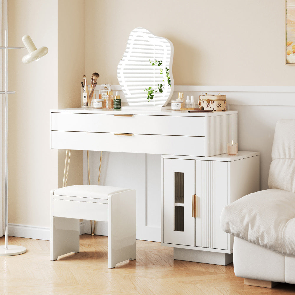 Stilvolles Schminktisch mit Spiegel, ausziehbares weißes Schminktisch-Set, europäischer Stil Flurschrank, einfacher kleiner Wohnungsseitenschrank, exquisiter und eleganter Nachttisch, Aufbewahrungsschrank, Zentralschrank, Bodenschrank, leichter Luxus-Sch