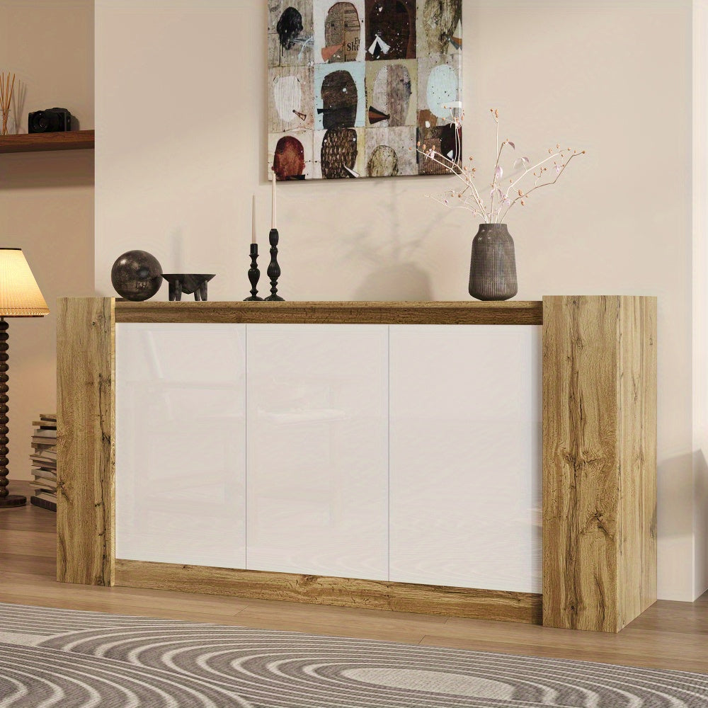 Moderner Minimalistischer Sideboard-Schrank – Grifflose Design mit schrägen Türen als Griffe, Soft-Close Scharniere & verstellbare Regale – Holzfreie Konstruktion für Wohnzimmer, Esszimmer, Eingangsbereich – Platzsparende Aufbewahrungsmöbel, stilvolle Ra