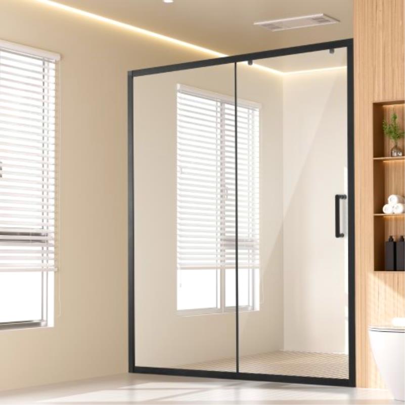 Moderne matte schwarze halbtransparente Duschwand mit klaren Glasplatten - 57,7-59" Breite x 70" Höhe, 1/4" dickes Sicherheitsglas, robuste Aluminiumrahmenkonstruktion, Schwarz-Rahmen & Klarglas-Dusche für zeitgemäße Badezimmer, platzsparendes Design, le