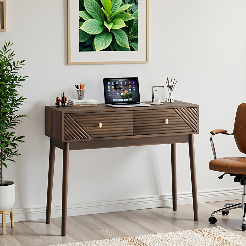 Mid-Century Modern Bambus-Beistelltisch mit Schubladen & offenem Regal – Tragbarer Sofatisch, 68,58 cm Höhe, einfache Montage für Wohnzimmer, Flur, Eingangsbereich – Platzsparende Aufbewahrungsmöbel, zeitgenössisches minimalistisches Design, langlebige B