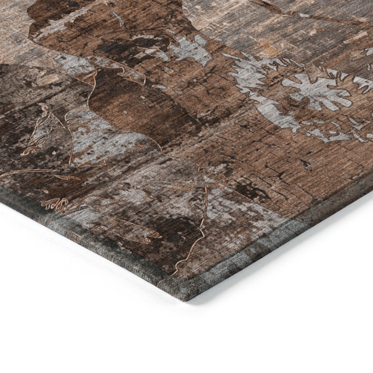 3' X 5' Brown Terracotta and Gray Floral Washable Non Skid Indoor Outdoor Area Rug