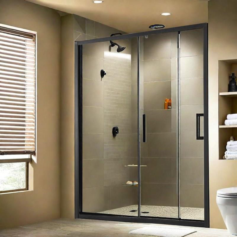 Moderne matte schwarze halbtransparente Duschwand mit klaren Glasplatten - 57,7-59" Breite x 70" Höhe, 1/4" dickes Sicherheitsglas, robuste Aluminiumrahmenkonstruktion, Schwarz-Rahmen & Klarglas-Dusche für zeitgemäße Badezimmer, platzsparendes Design, le