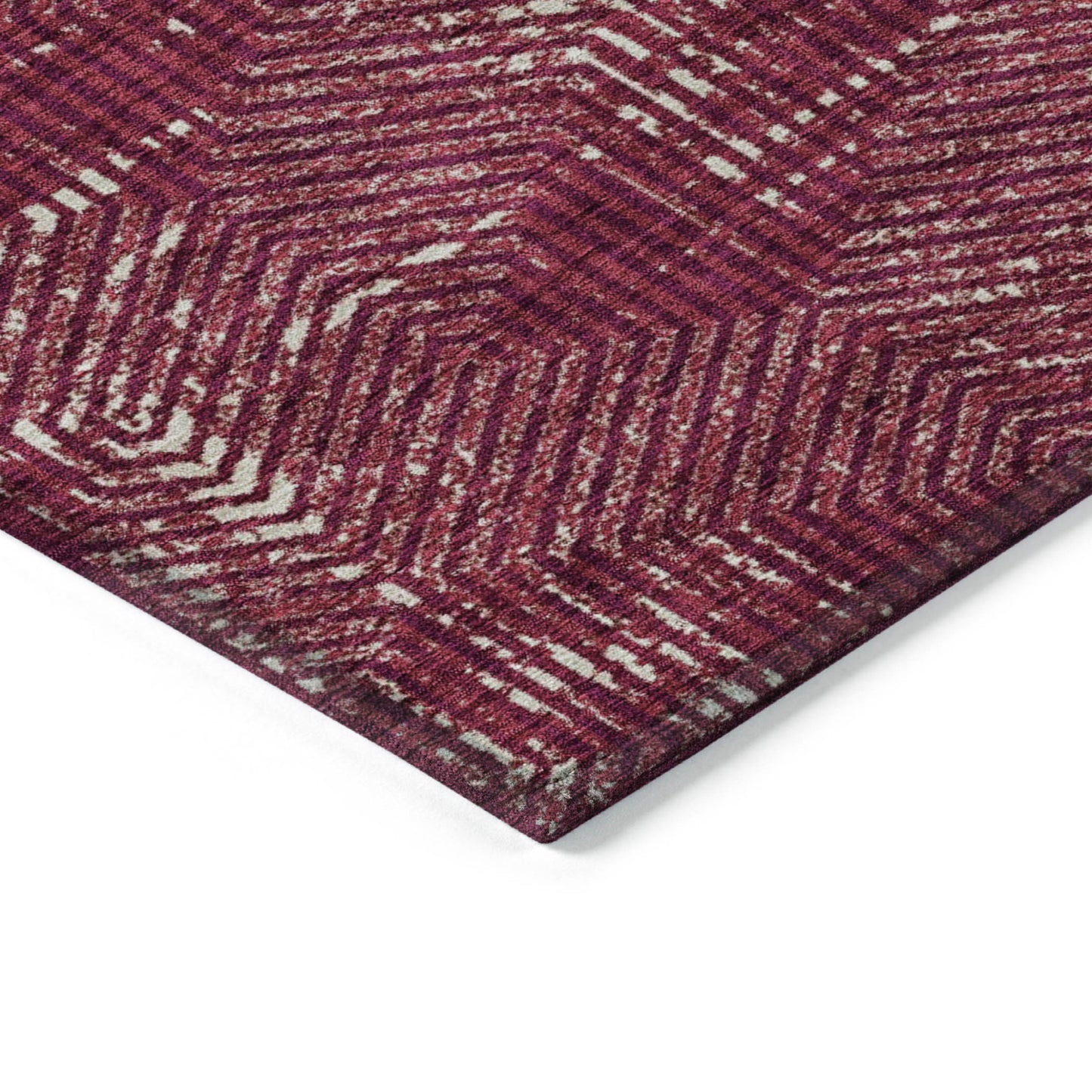 5' X 8' Burgundy And Ivory Geometric Washable Indoor Outdoor Area Rug