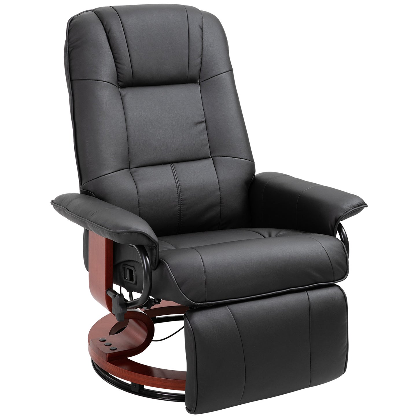 Relaxsessel Drehbar Fernsehsessel mit Liegefunktion, Fußstütze, Liegesessel mit Armlehne, Holzbeine für Wohnzimmer, Schlafzimmer, Kunstleder, Schwarz