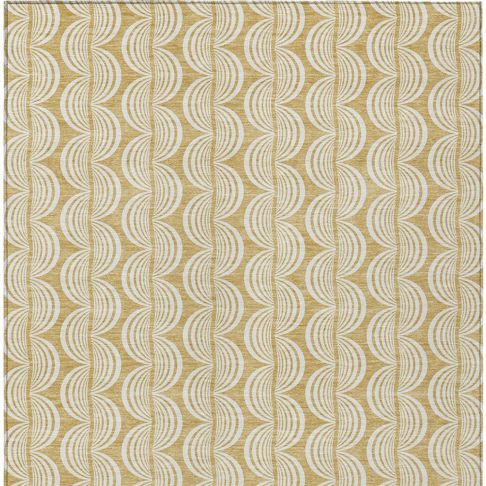 8' X 10' Gold And Beige Ogee Washable Indoor Outdoor Area Rug