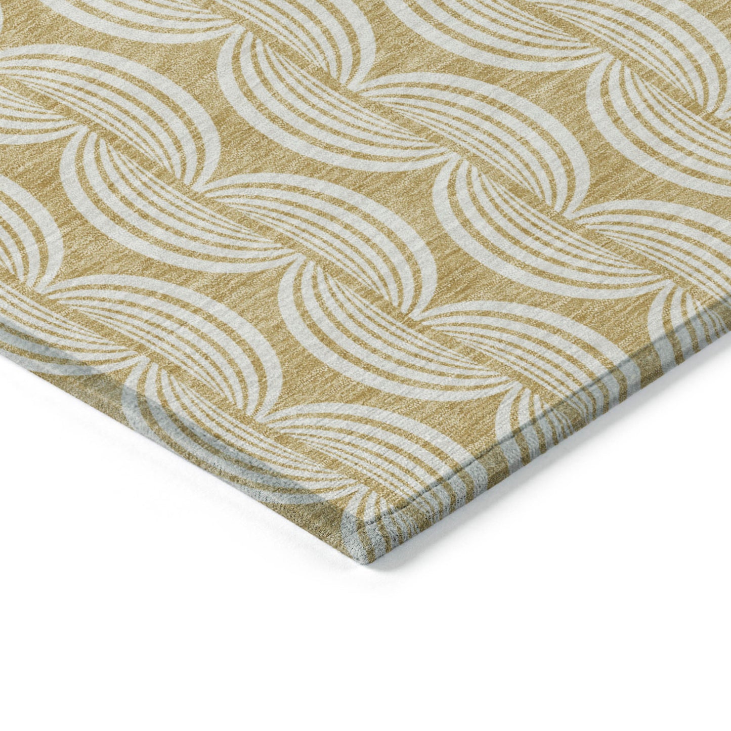 8' X 10' Gold And Beige Ogee Washable Indoor Outdoor Area Rug