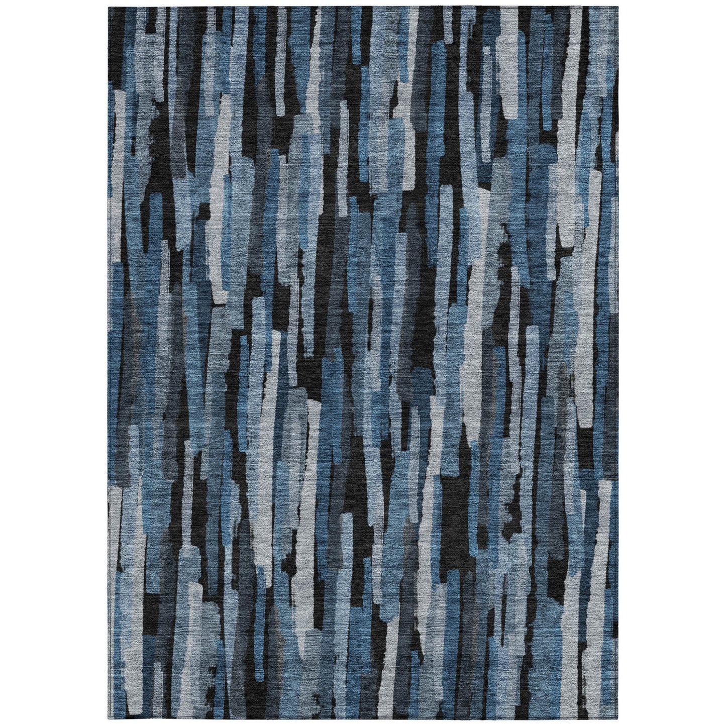 3' X 5' Blue Black And Gray Striped Washable Indoor Outdoor Area Rug
