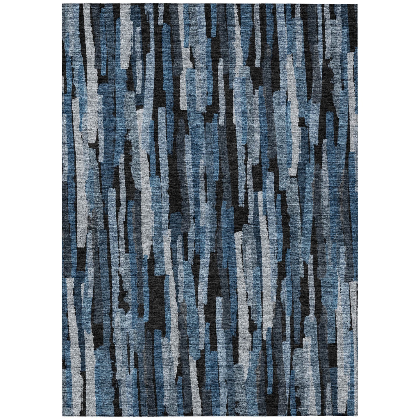 3' X 5' Blue Black And Gray Striped Washable Indoor Outdoor Area Rug