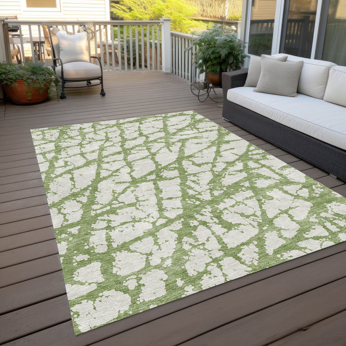 8' X 10' Green And Ivory Abstract Washable Indoor Outdoor Area Rug