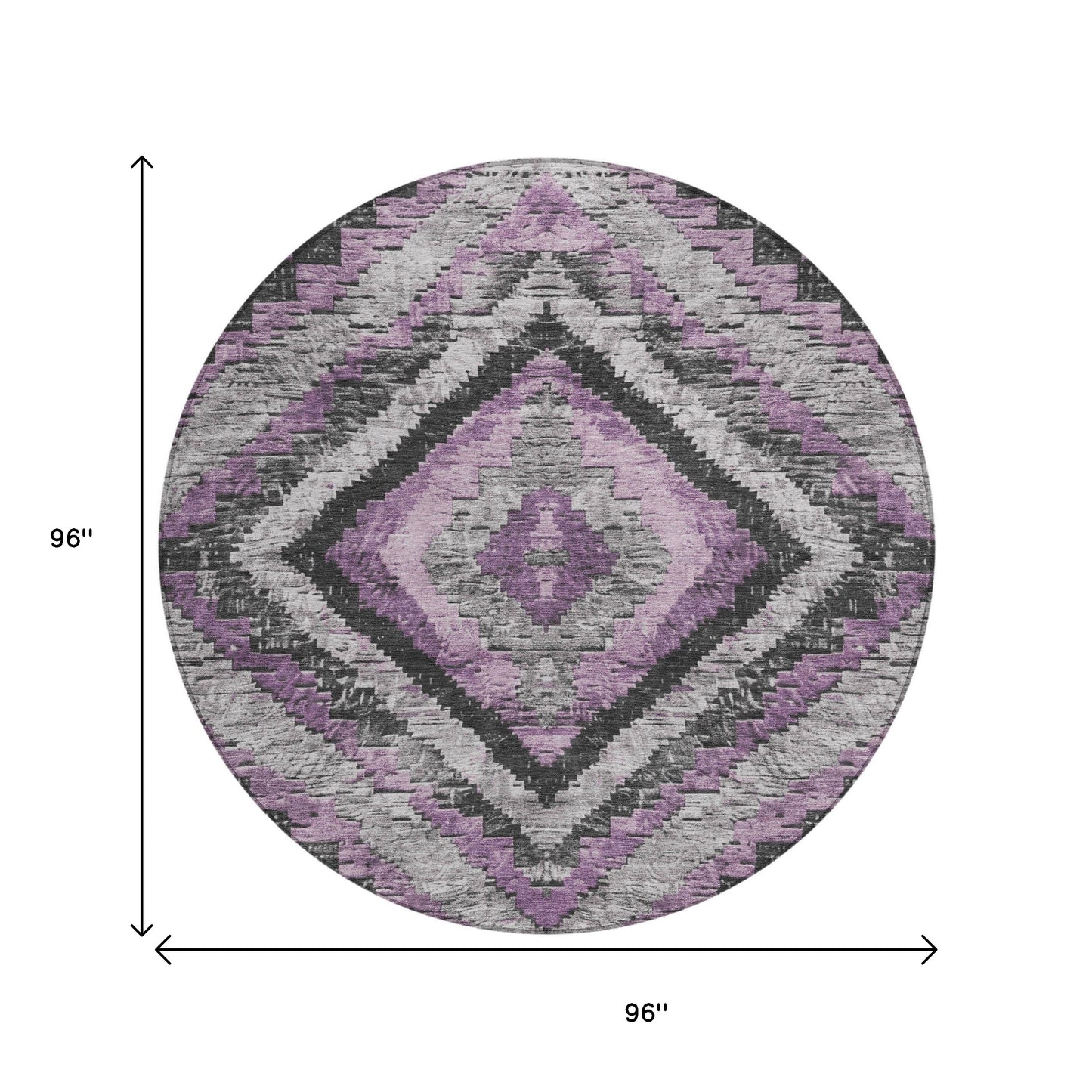 8' Lavender And Gray Round Aztec Washable Indoor Outdoor Area Rug