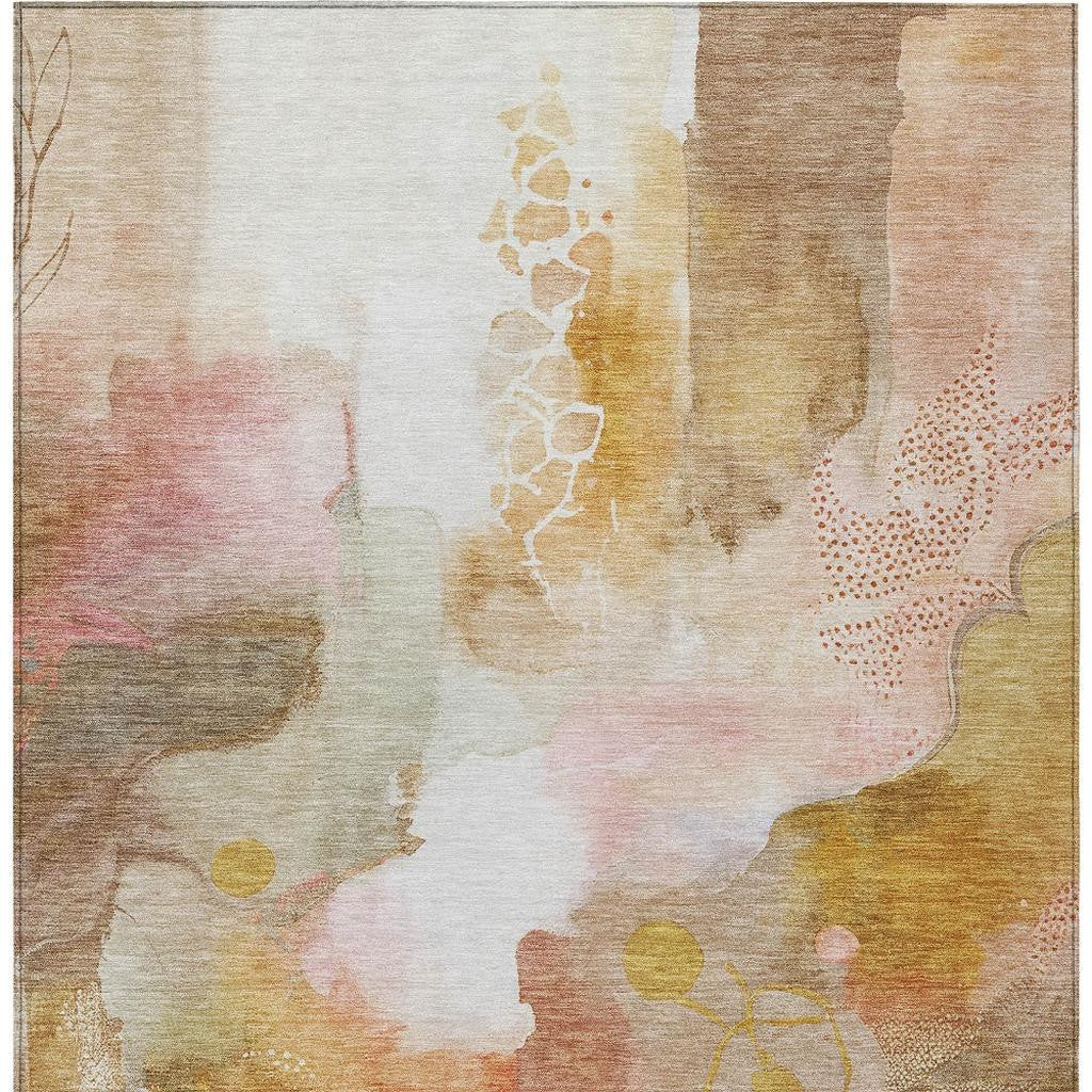 5' X 8' Mauve Copper And Ivory Abstract Washable Indoor Outdoor Area Rug