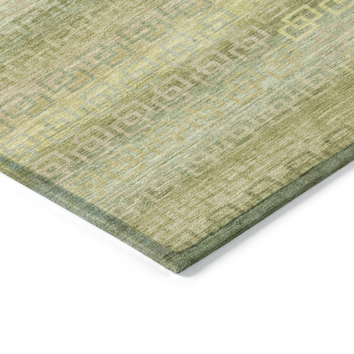 8' Sage And Gold Round Striped Washable Indoor Outdoor Area Rug