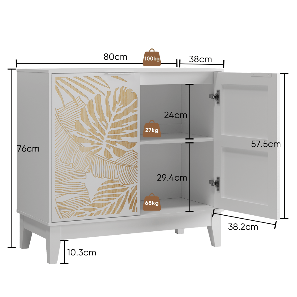 Modernes Sideboard mit Blattschnitzerei – Großzügiger Stauraum, MDF, multifunktional für Wohnzimmer, Küche & Flur