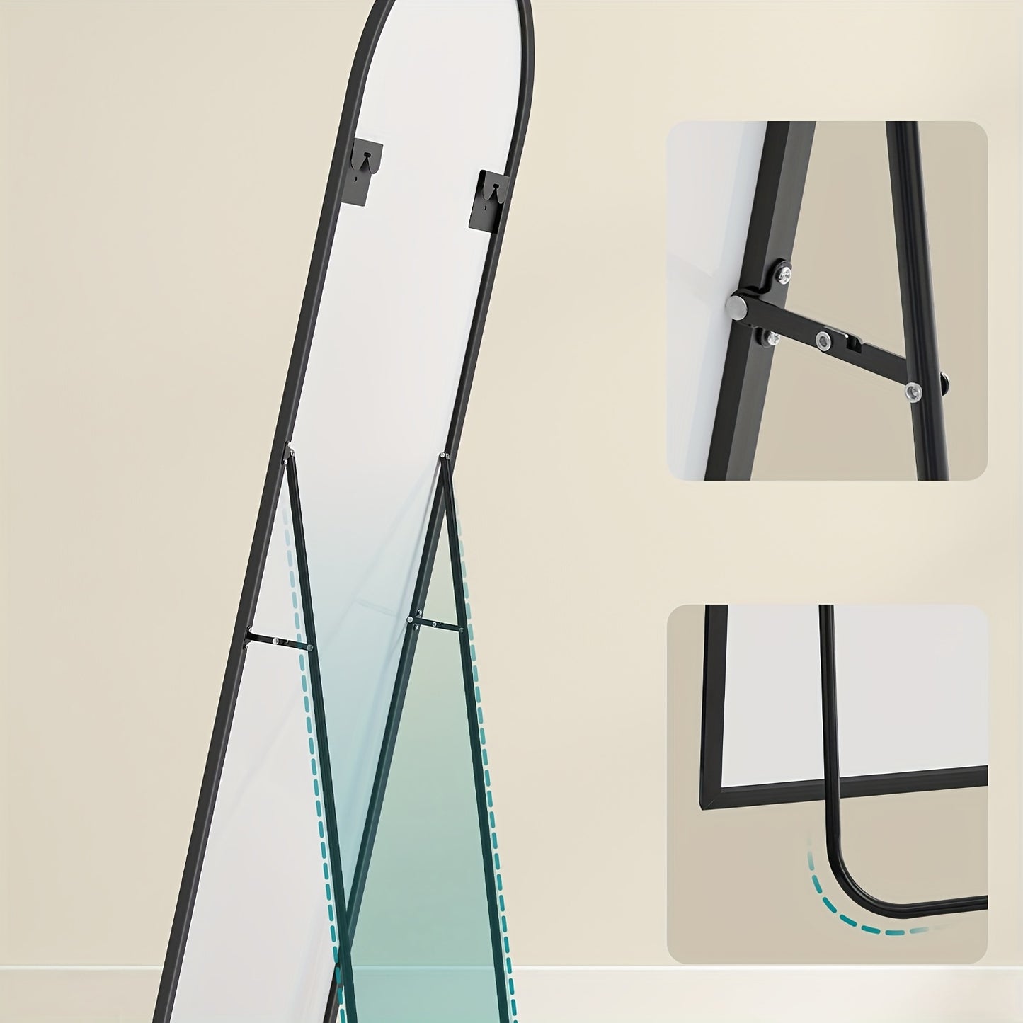 Vollespiegel 160 x 50 cm Bogenförmiger Ganzkörperspiegel mit Ständer Aluminiumrahmen Bodenspiegel aus Sicherheitsglas für Schlafzimmer Wohnzimmer Garderobe