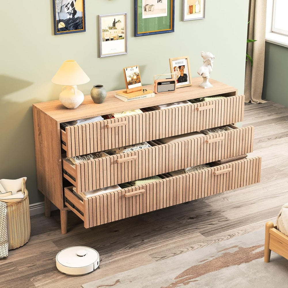 Gekerbte 6-Schubladen Kommode, Moderne Aufbewahrungskommode für Flur, Eingangsbereich, TV-Schrank mit 6 Schubladen, Große Doppelte Holzkommode, wXyZsdxz