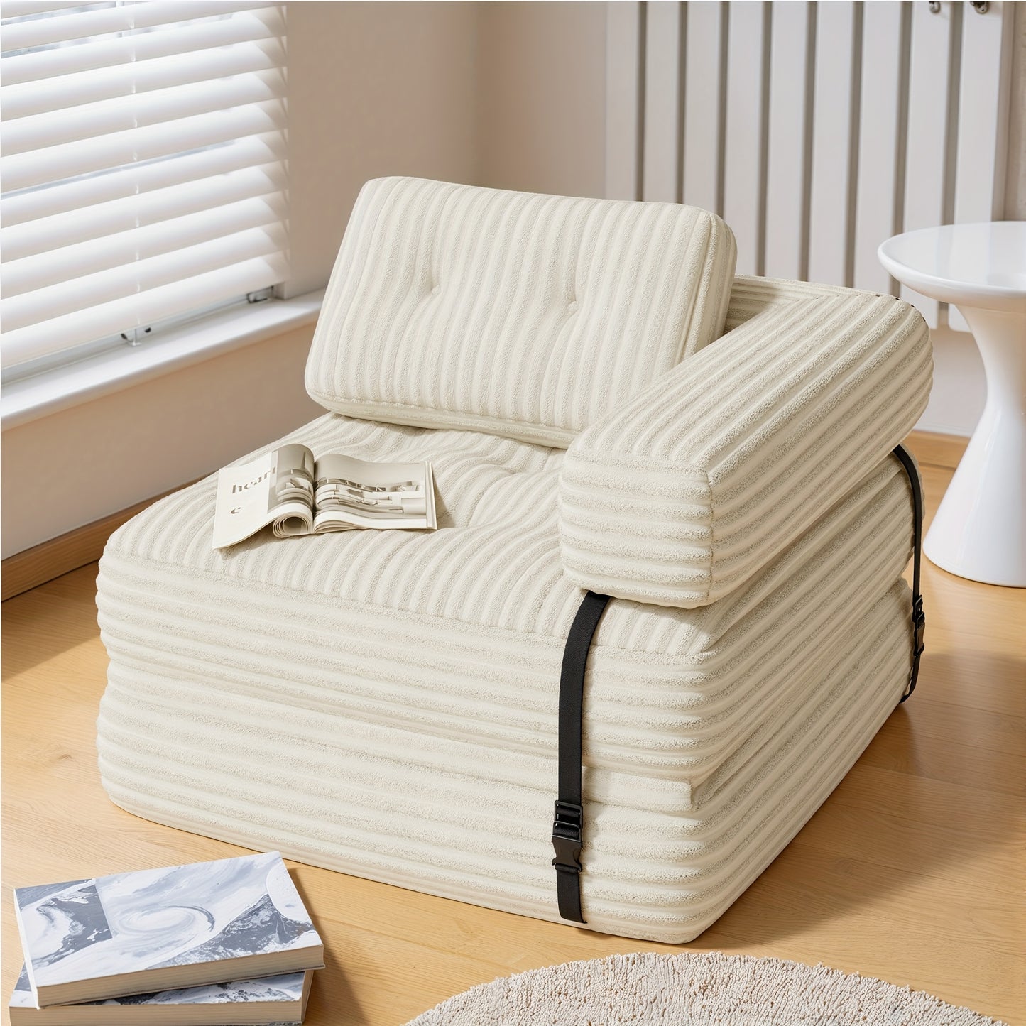 2-in-1 Einzel-Sessel Sofa mit L-förmigem Rückenlehne & Rutschfester Basis - Modernes Sofa Bett mit Kissen, Platzsparendes Design für Wohnzimmer, Schlafzimmer
