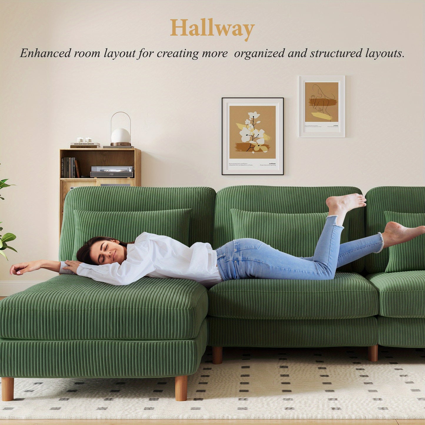 Extra lange L-förmige modulare Eckcouch - 256 cm konvertierbare 3-Sitzer Couch mit ergonomischer, kordstoffähnlicher Textur, Massivholzrahmen & einfacher Montage, geräumiges Wohnzimmersofa für große Räume, modernes Modular Design mit abnehmbaren waschbar