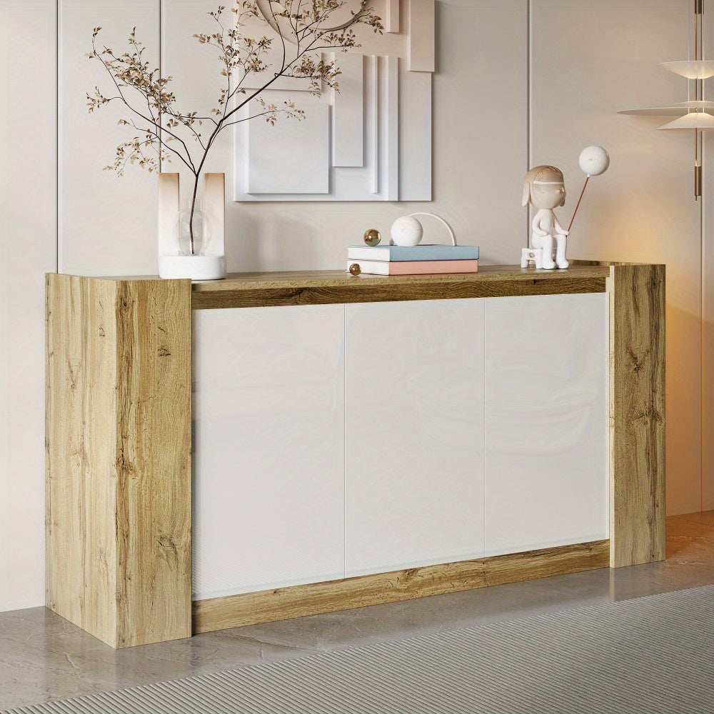 Moderner Minimalistischer Sideboard-Schrank – Grifflose Design mit schrägen Türen als Griffe, Soft-Close Scharniere & verstellbare Regale – Holzfreie Konstruktion für Wohnzimmer, Esszimmer, Eingangsbereich – Platzsparende Aufbewahrungsmöbel, stilvolle Ra