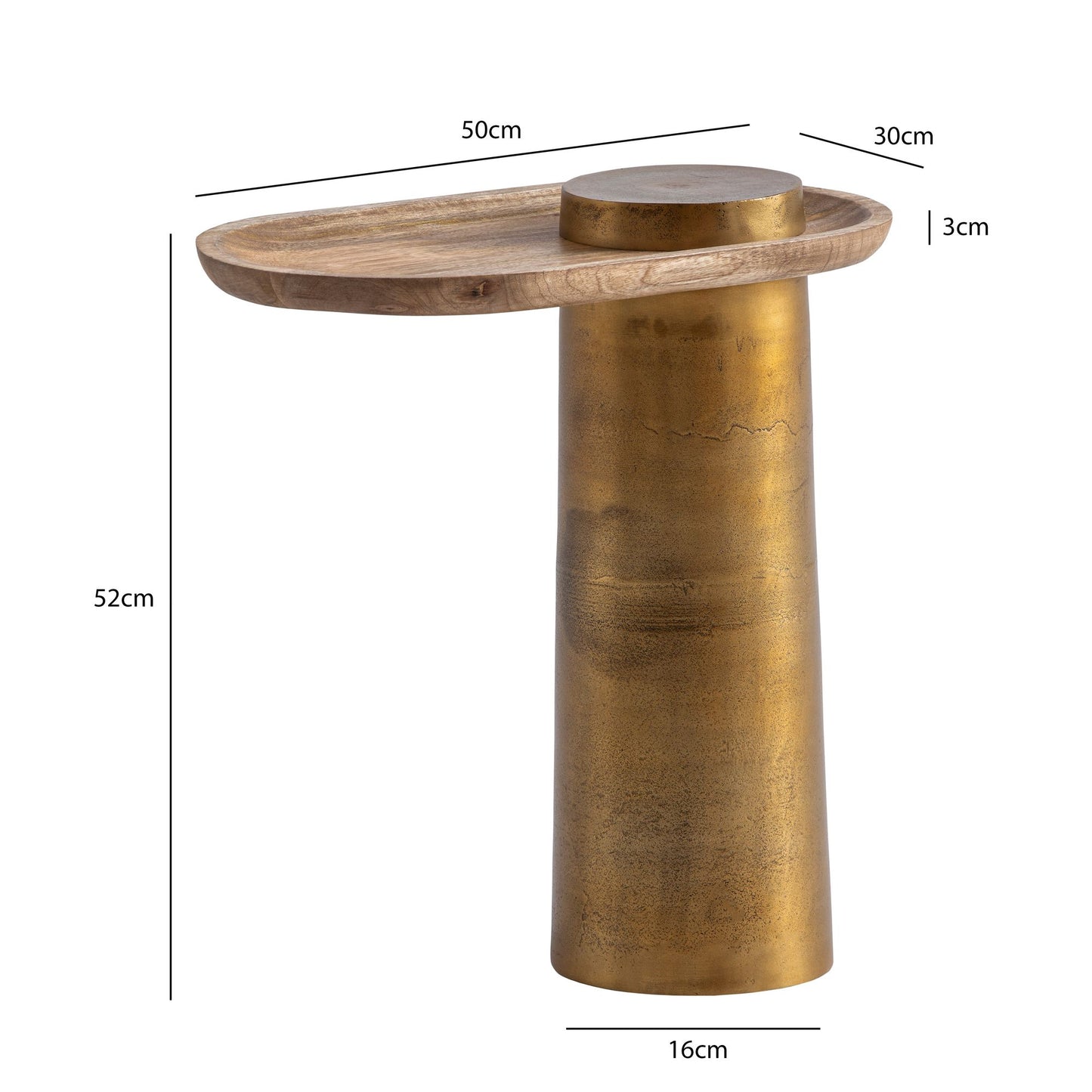 Beistelltisch Mango Massivholz Metall 50x30x52 cm Anstelltisch, Kleiner Abstelltisch Oval, Wohnzimmertisch Couch Modern, Sofatisch Hoch