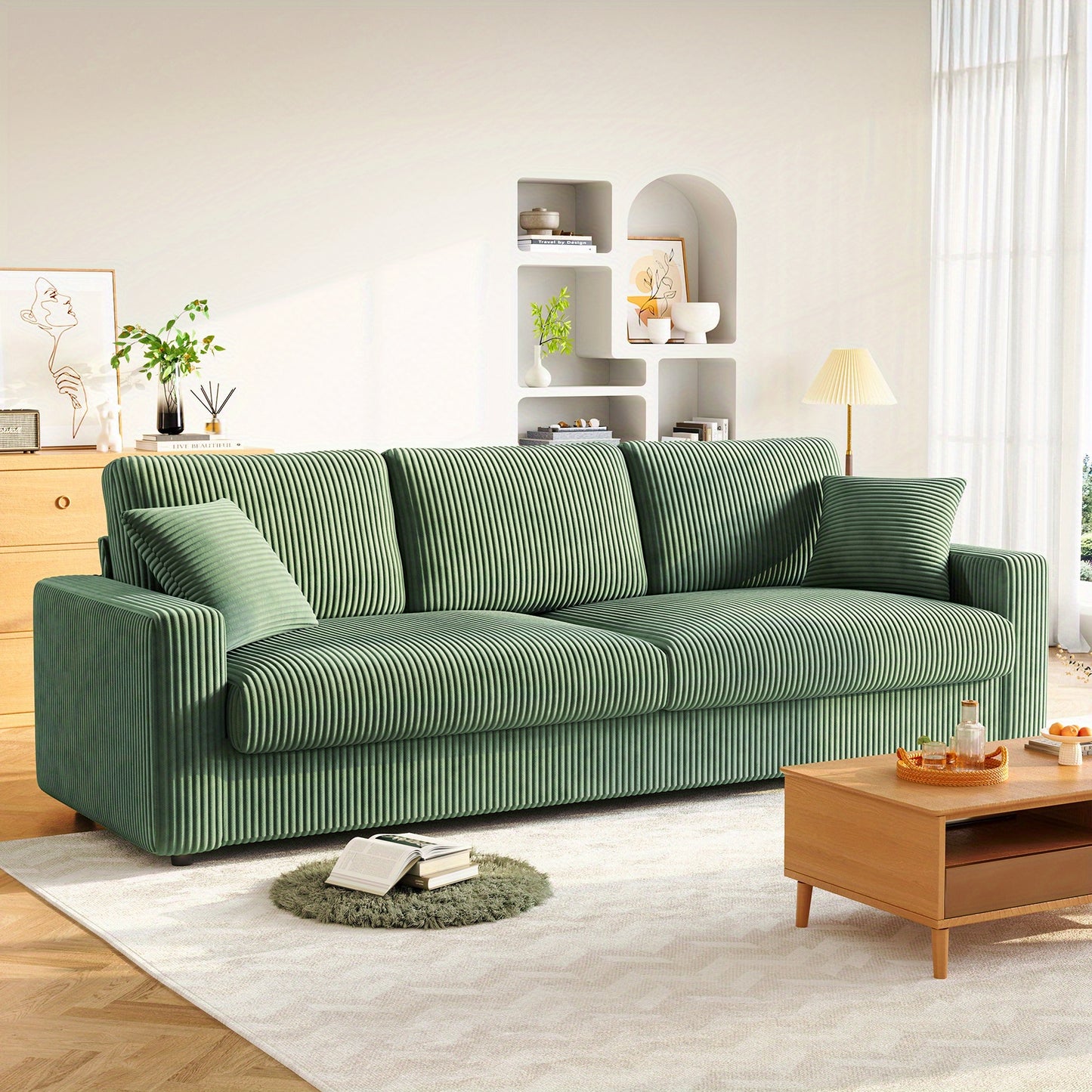 256cm Moderne Kordsofa für 4 Personen mit 2 Dekokissen