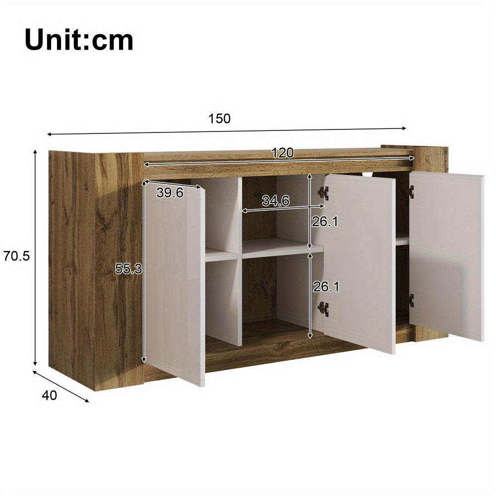 Moderner Minimalistischer Sideboard-Schrank – Grifflose Design mit schrägen Türen als Griffe, Soft-Close Scharniere & verstellbare Regale – Holzfreie Konstruktion für Wohnzimmer, Esszimmer, Eingangsbereich – Platzsparende Aufbewahrungsmöbel, stilvolle Ra