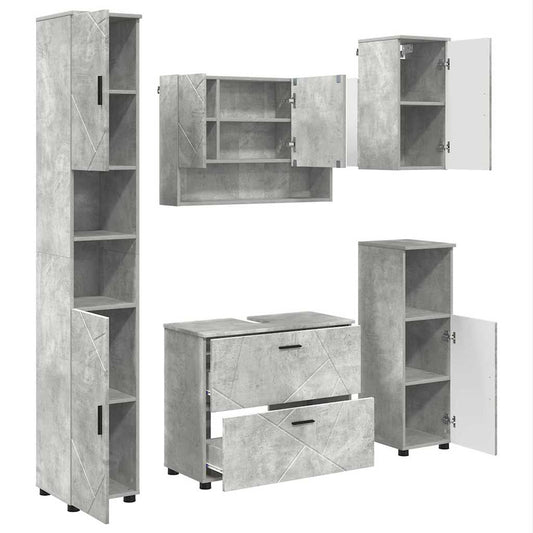 Badezimmermöbel Set mit Regal 5 pcs Betongrau 30 x 35 x 192 cm