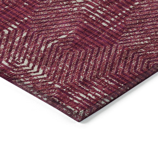 5' X 8' Burgundy And Ivory Geometric Washable Indoor Outdoor Area Rug