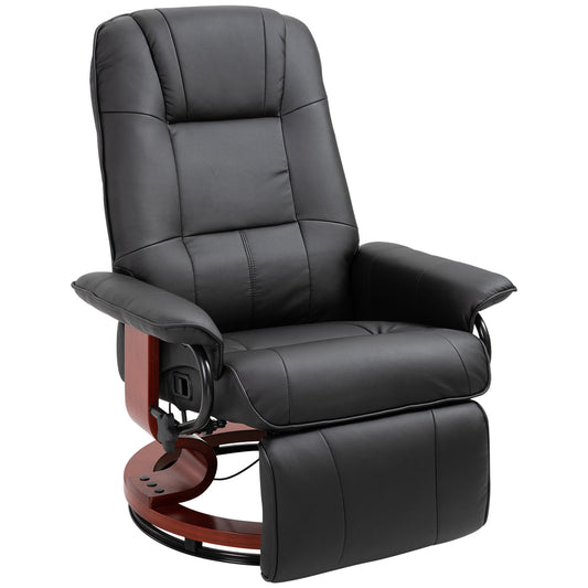 Relaxsessel Drehbar Fernsehsessel mit Liegefunktion, Fußstütze, Liegesessel mit Armlehne, Holzbeine für Wohnzimmer, Schlafzimmer, Kunstleder, Schwarz