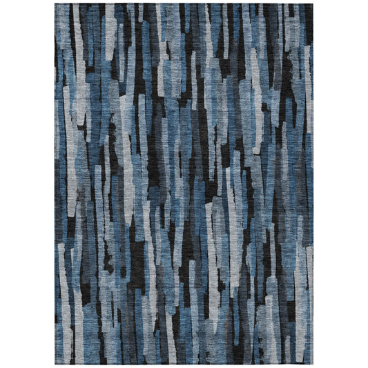 3' X 5' Blue Black And Gray Striped Washable Indoor Outdoor Area Rug