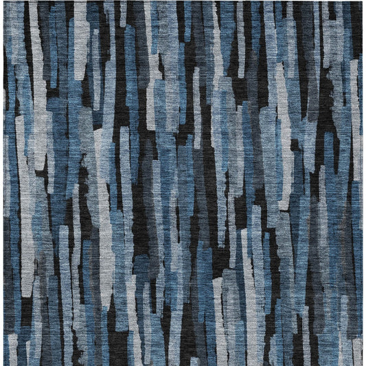 3' X 5' Blue Black And Gray Striped Washable Indoor Outdoor Area Rug