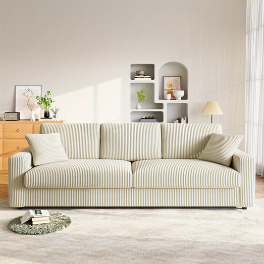 256cm Moderne Kordsofa für 4 Personen mit 2 Dekokissen