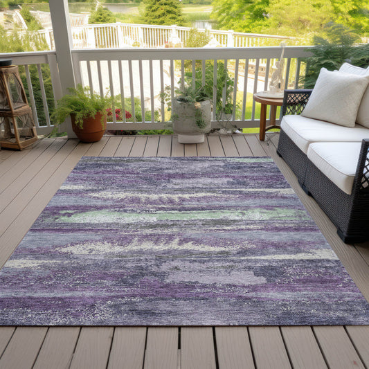 9' X 12' Purple And Lavender Abstract Washable Indoor Outdoor Area Rug