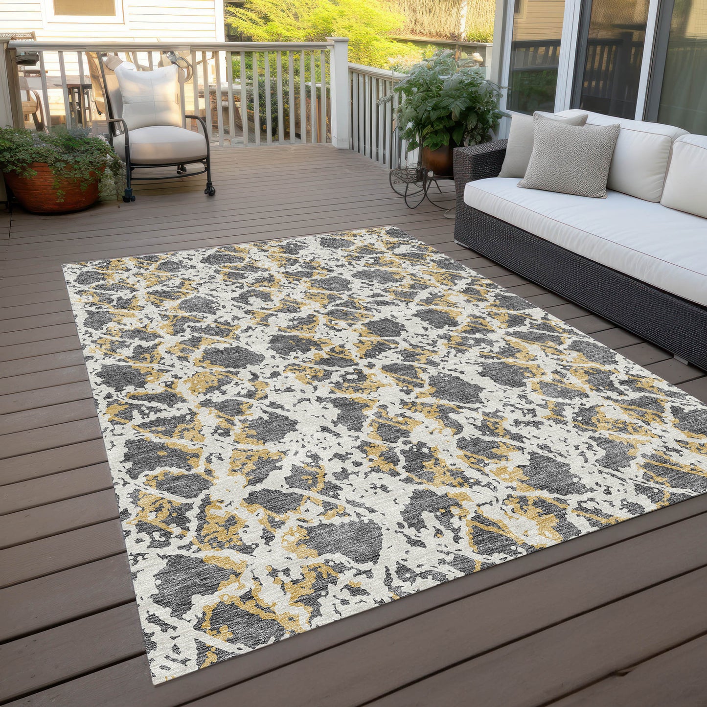 9' X 12' Gray And Ivory Abstract Washable Indoor Outdoor Area Rug