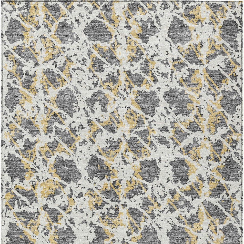 9' X 12' Gray And Ivory Abstract Washable Indoor Outdoor Area Rug