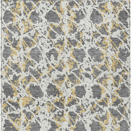 9' X 12' Gray And Ivory Abstract Washable Indoor Outdoor Area Rug