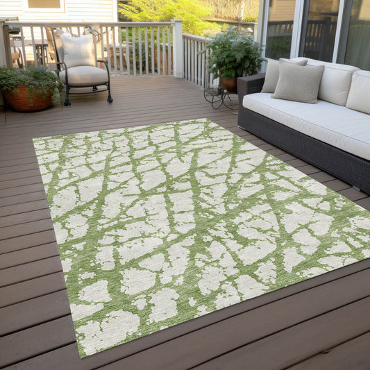 8' X 10' Green And Ivory Abstract Washable Indoor Outdoor Area Rug