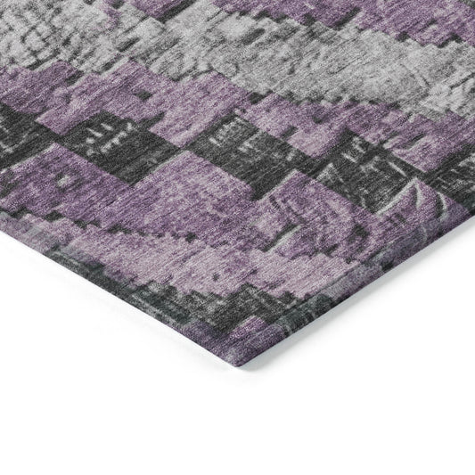 8' Lavender And Gray Round Aztec Washable Indoor Outdoor Area Rug