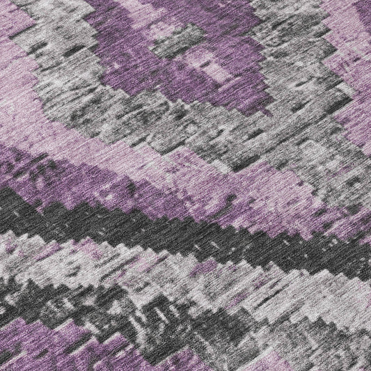 8' Lavender And Gray Round Aztec Washable Indoor Outdoor Area Rug
