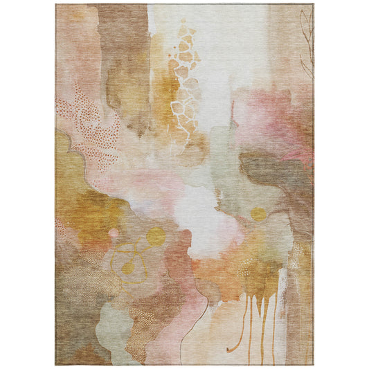 5' X 8' Mauve Copper And Ivory Abstract Washable Indoor Outdoor Area Rug