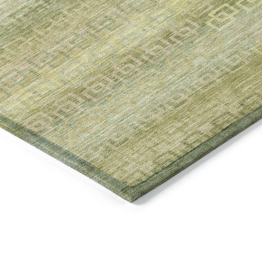 8' Sage And Gold Round Striped Washable Indoor Outdoor Area Rug
