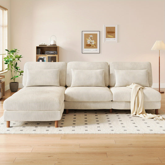 Extra lange L-förmige modulare Eckcouch - 256 cm konvertierbare 3-Sitzer Couch mit ergonomischer, kordstoffähnlicher Textur, Massivholzrahmen & einfacher Montage, geräumiges Wohnzimmersofa für große Räume, modernes Modular Design mit abnehmbaren waschbar