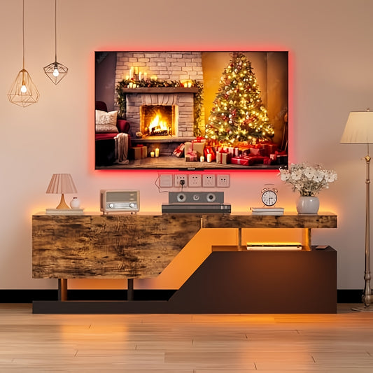 TV-Schrank mit 2 Klappen/Türen, Moderne Grifffreie Offene TV-Seitentheke für Fernseher bis zu 165.1 cm, TV-Tischsideboard für Wohnzimmer und Unterhaltungszimmer