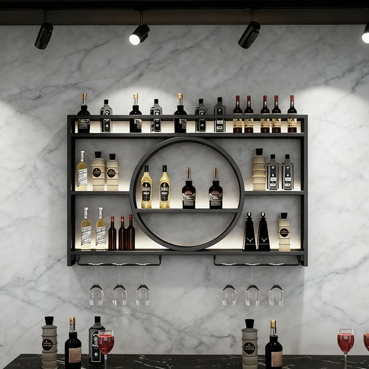 119,99 cm Moderner Metall-Wandweinregal mit LED-Beleuchtung, Schwebende Regale für Flaschen  Gläser, Dekorativer Organizer für Bar, Restaurant & Esszimmer