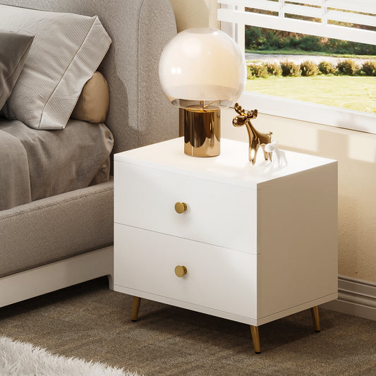 2 Stück Luxus-Doppel-Schubladen-Nachttisch mit goldenen Metallbeinen, multifunktionale Aufbewahrungstisch für Schlafzimmer/Wohnzimmer, Deko für das Bett, Raumorganisation, stilvolles Möbelstück, moderner Nachtkasten, langlebige Konstruktion, hochwertige
