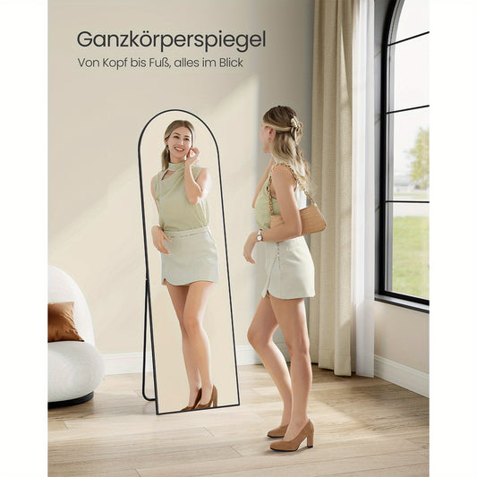 Vollespiegel 160 x 50 cm Bogenförmiger Ganzkörperspiegel mit Ständer Aluminiumrahmen Bodenspiegel aus Sicherheitsglas für Schlafzimmer Wohnzimmer Garderobe