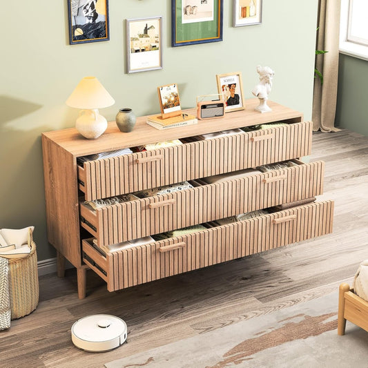 Gekerbte 6-Schubladen Kommode, Moderne Aufbewahrungskommode für Flur, Eingangsbereich, TV-Schrank mit 6 Schubladen, Große Doppelte Holzkommode, wXyZsdxz
