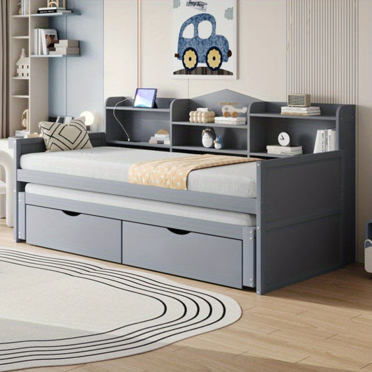 Sofa-Modell 90200 mit Ausziehbarem Bett 90190, Zwei Schubladen für Viel Stauraum und Einzelnes Holzbett mit Kornfinish. Bitte Beziehen Sie sich auf die Produktinformationen für Mehr Informationen